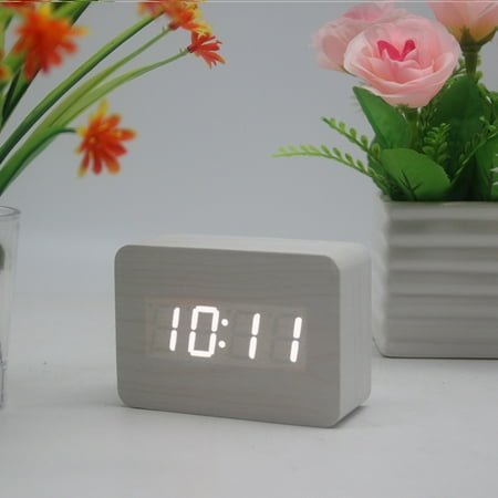 Retro square wooden LED digital student alarm clock temperature night light display clock fashion wooden home decoration clock