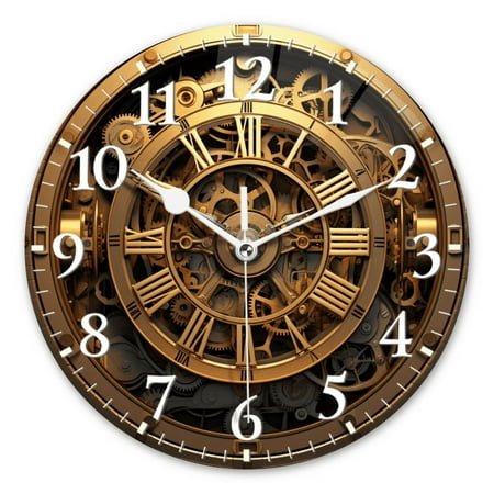 Round Analog Wall Clocks Battery Operated Modern Clock Non-Ticking Silent Clocks Decorative for Home,Office-Steampunk-Style Clock With Gears And Cogs(14inch)
