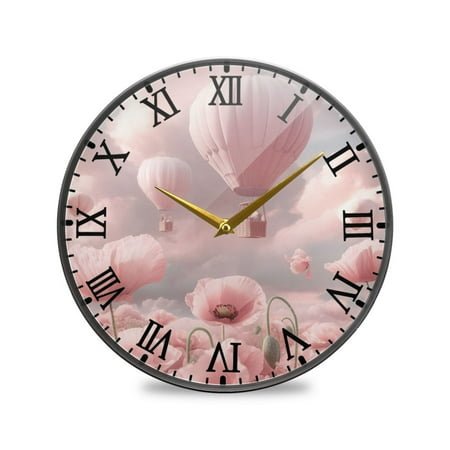 Round Clock Wall Clock Decorative Clock 11.9 Sizes Clouds and Hot Air Balloons