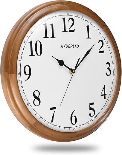 Rustic Vintage Wooden Clock Large Wall Clock, Silent Non-Ticking Decorative Clock for Home, Kitchen, and Living Room (Large 14“)