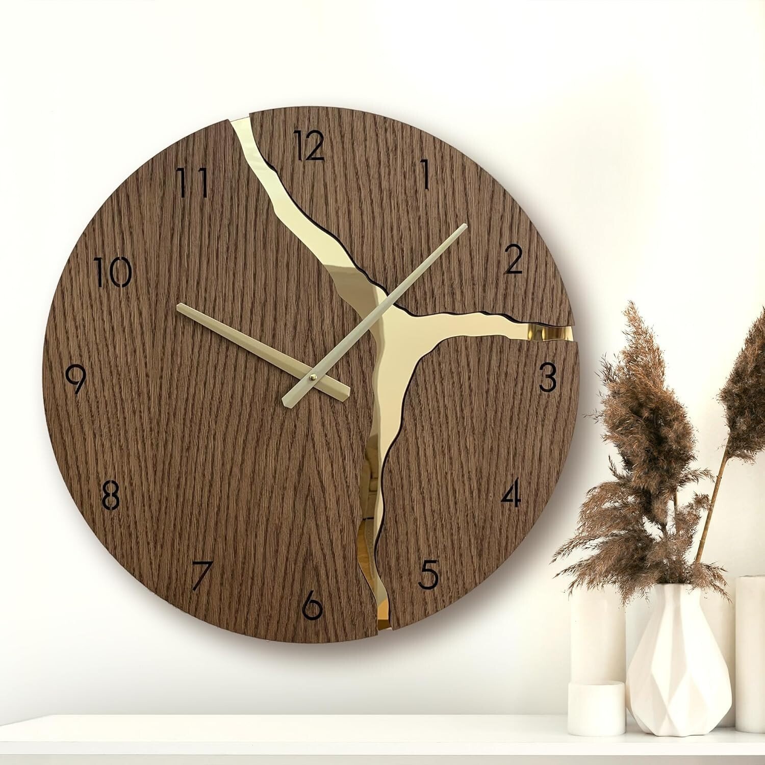 Rustic Wooden Wall Clock Silent Vintage Decor – Large Numbers, Quartz - NIB