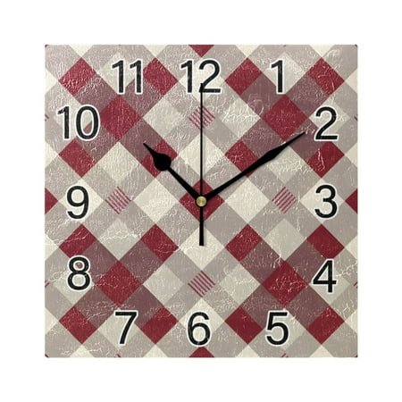 Ryvnso Geometric Checkered Grid Pattern Wall Clock Square Silent Non-Ticking Battery Operated 7.78