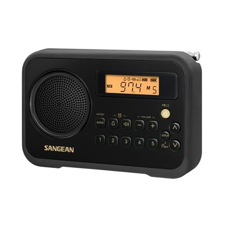 Sangean AM/FM Clock Portable Radio W/ Protective Bumper, Black