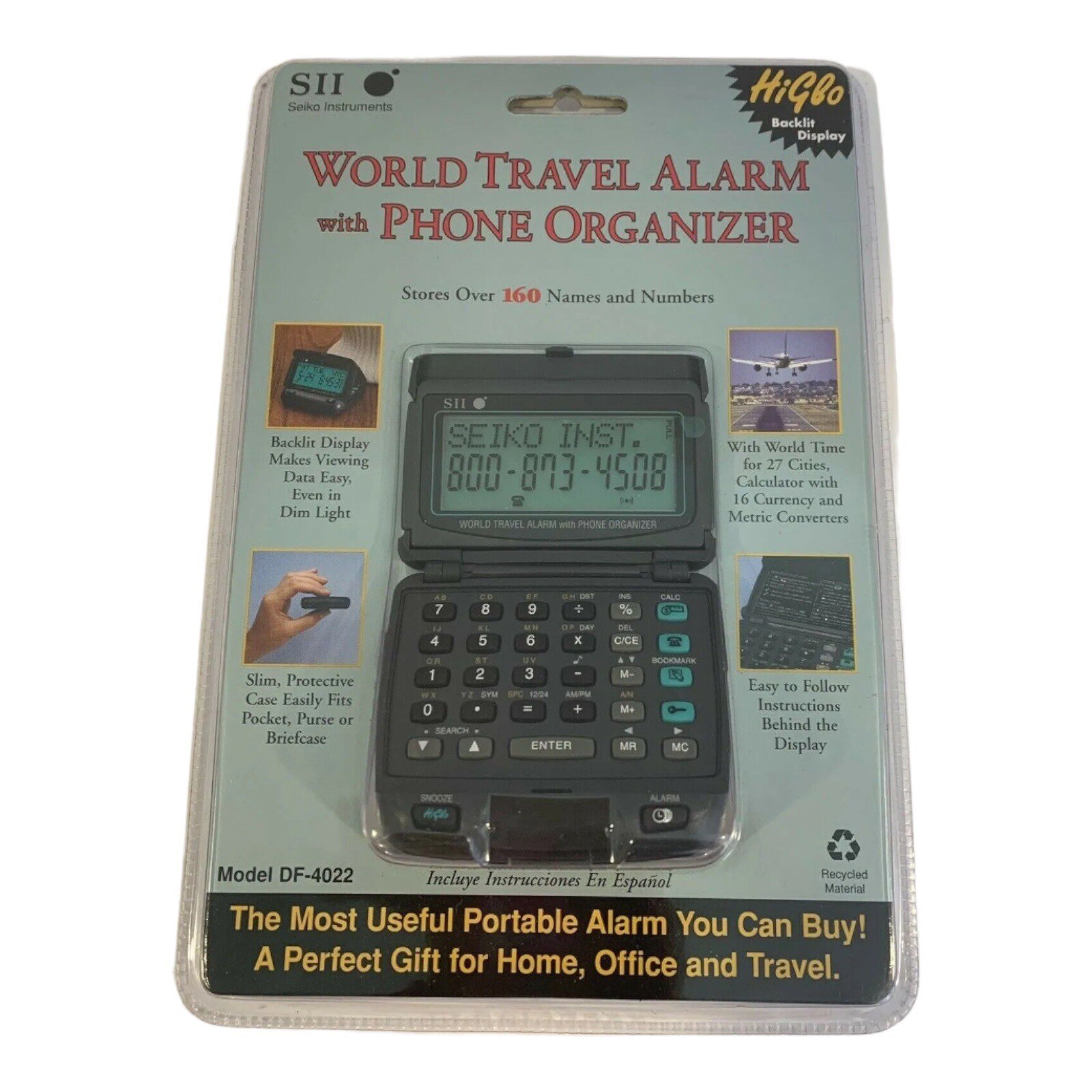 Seiko DF4022 World Travel Alarm Clock & Phone Organizer - New Sealed