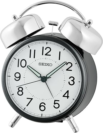 Seiko Retro Modern Bell Non Ticking Alarm Clock, Black
