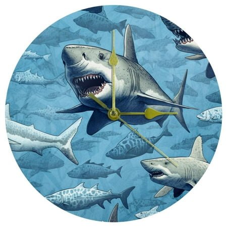 Shark Contemporary Acrylic Circular Wall Clock - Sleek Timepiece, Silent Sweep Movement - Home and Office Decor - 10-Inch Diameter