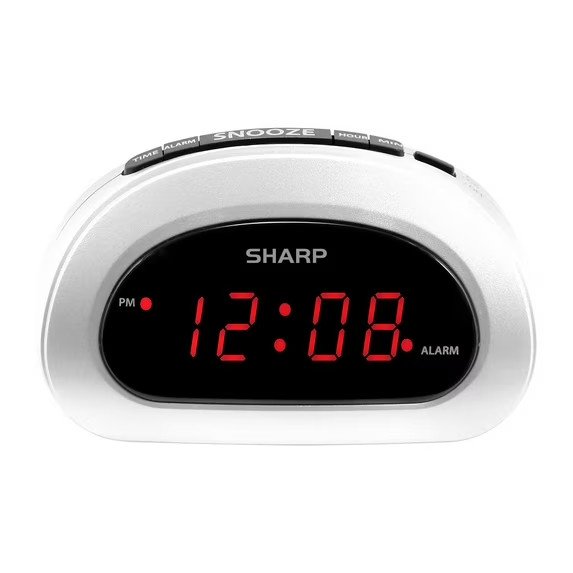 SHARP Digital Alarm Clock, Cloud White, Easy to Set Controls, Red LED Display