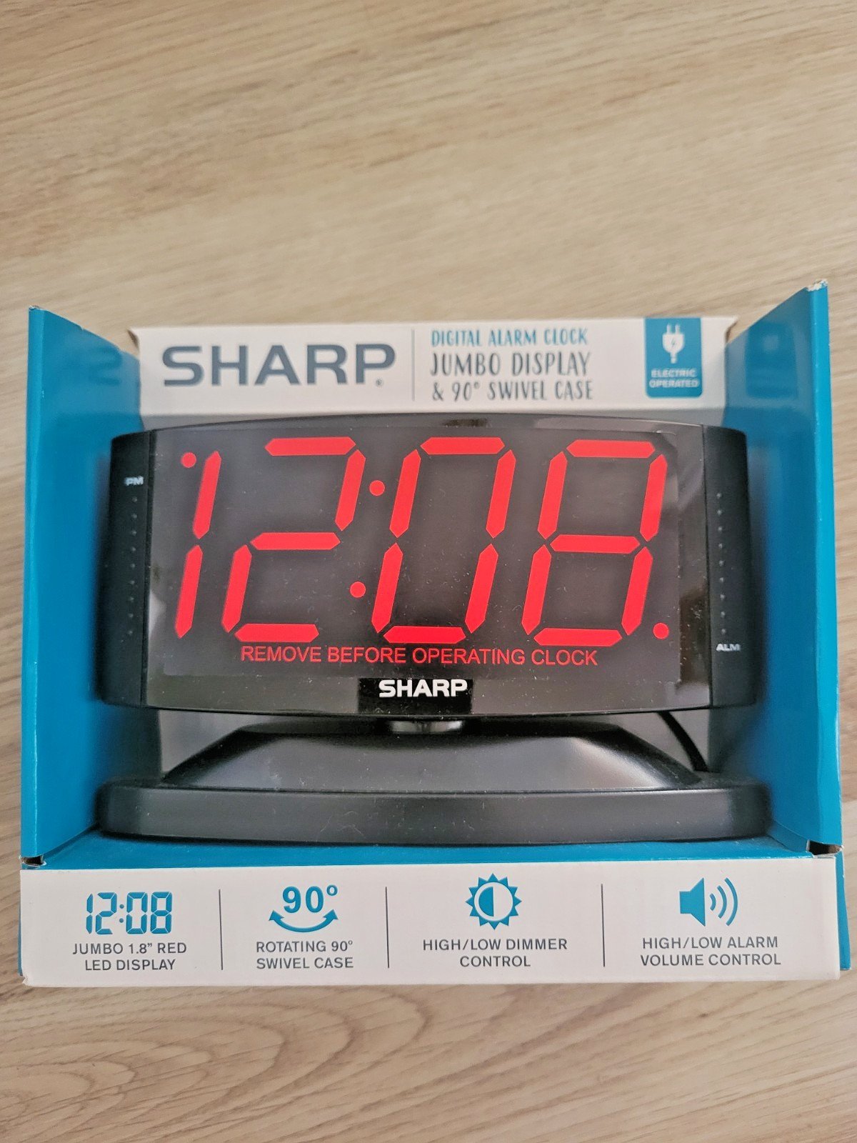 SHARP DIGITAL ALARM CLOCK | JUMBO LED DISPLAY & 90° SWIVEL CASE Battery Backup