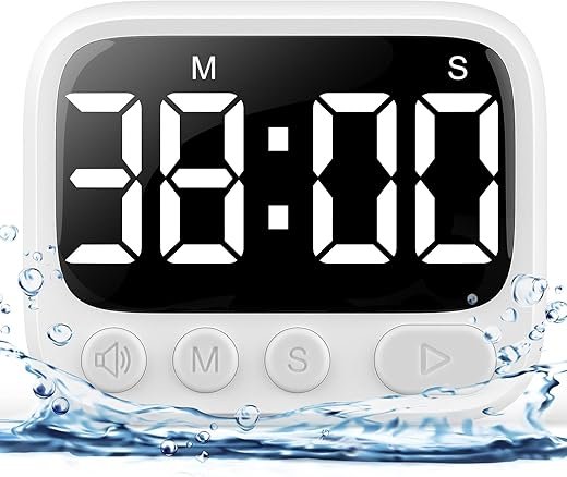 Shower Timer Waterproof Bathroom Toilet Timer Digital Kitchen for Wall Mount, Study w/Foldable Stand, Countdown Stopwatch w/Suction Cup for Swim, Rechargeable, White