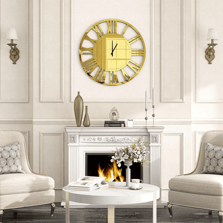 SHYFOY Round Glass Wall Clock - 24 Modern Large Clocks Wall Decor for Living Room Office Bedroom Fireplace