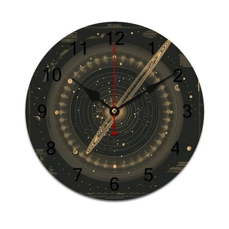 Silent Wall Clock 25cm/9.84in Round Wall Clock Galaxy System Hanging Clock for Home Living Room Bedroom Kitchen Non Ticking Battery Operated Living Room Mute Clock