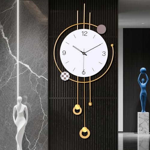 SIN&MI Large Wall Clock for Living Room Decor Big Decorative Wall Clock Pendulum Clock Battery Operated Non Ticking for Bedroom Kitchen Office Home Unique Clocks Wall Decor 13 * 30 Inch, Gold