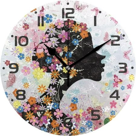 SKYSONIC Flower Fairy Girl Butterfly Wall Clock 10 Inch Silent Non Ticking Round Clock Oil Painting Clock Easy to Read Clock for Living Room Bedroom Bathroom Home Decor