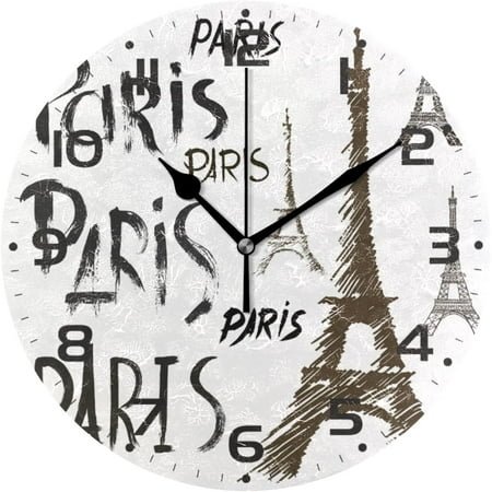 SKYSONIC Paris Eiffel Tower Wall Clock 10 Inch Silent Non Ticking Round Clock Oil Painting Clock Easy to Read Clock for Living Room Bedroom Bathroom Home Decor