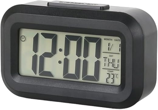 Sleek Black Multifunctional Digital Alarm Clock – 1pc Tactile Plastic Case with Soft Rubberized Finish, Luminous Temperature, Calendar & Timer Display Battery Operated