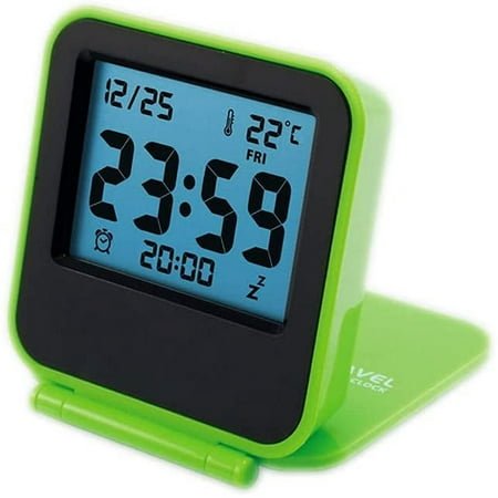 Small Digital Travel Alarm Clocks,Battery Operated Travel Clock with LCD Night Light,Portable Folding Mini Pocket Temperature Clock for Outdoor Kids Bed Desk Table Cruise Camper(Green)