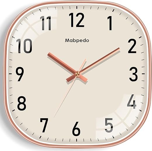 Small Wall Clock, 8 Inch Silent Non Ticking Battery Operated Clock, Square Analog Decorative Wall Clocks for Bedroom Living Room Office Home Gym Porch Decor Indoor Outdoor Clocks, Rose Gold