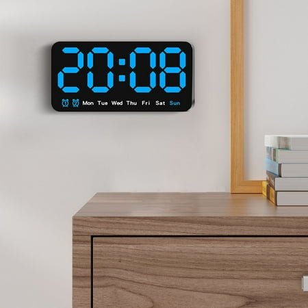 Smart Wall Clock, Large Display Digital Clock with Voice Control, Dual Alarm, Date/Temperature, Battery Backup, 8.5x4.3x1in, for Living Room Bedroom Kitchen
