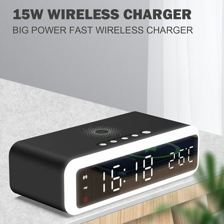 Smart Wireless Charging Alarm Clock: 15W Fast Charge + Night Light | PD Adapter/Cable Included, Ideal for Heavy Sleepers | Bedroom/Desk Use, Fits iPhone/Tablets