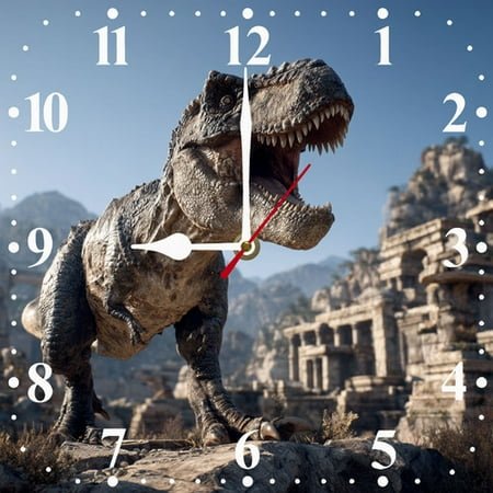 Soliyoahee Dinosaur Wall Clock 10inch Wooden Square Boy Clock Silent Non-Tick Battery Powered for Boys Room Decoration