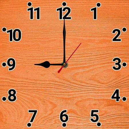Soliyoahee Orange Wood Grain Clock 10inch Square Retro Wall Clock Farmhouse Decoration Silent No-tick Battery Powered for Living Room Kitchen Bathroom Office