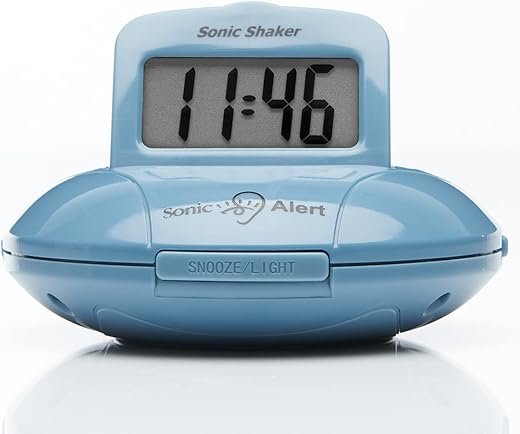 Sonic Alert Digital Travel Alarm Clock - Bed Shaker & Vibrating Under Pillow - Battery Operated Jade