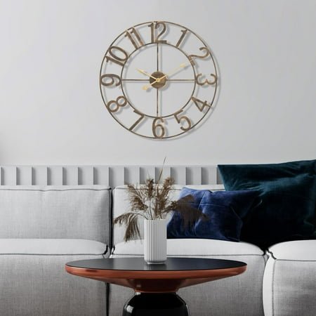 Sorbus Large 24 inch Decorative Round Analog Wall Clock Battery Operated With Numeral Style Design - 24 Bronze