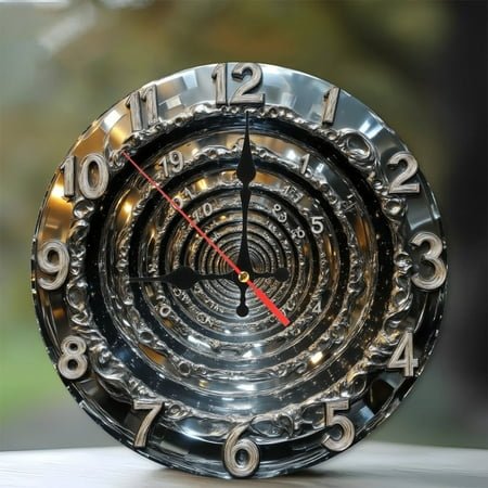 Spiral Metal Wall Clock Unique Home Decor 10-Inch Silent Wooden Wall Clock, Battery Operated (AA Batteries Not Included), Artistic Home Decor