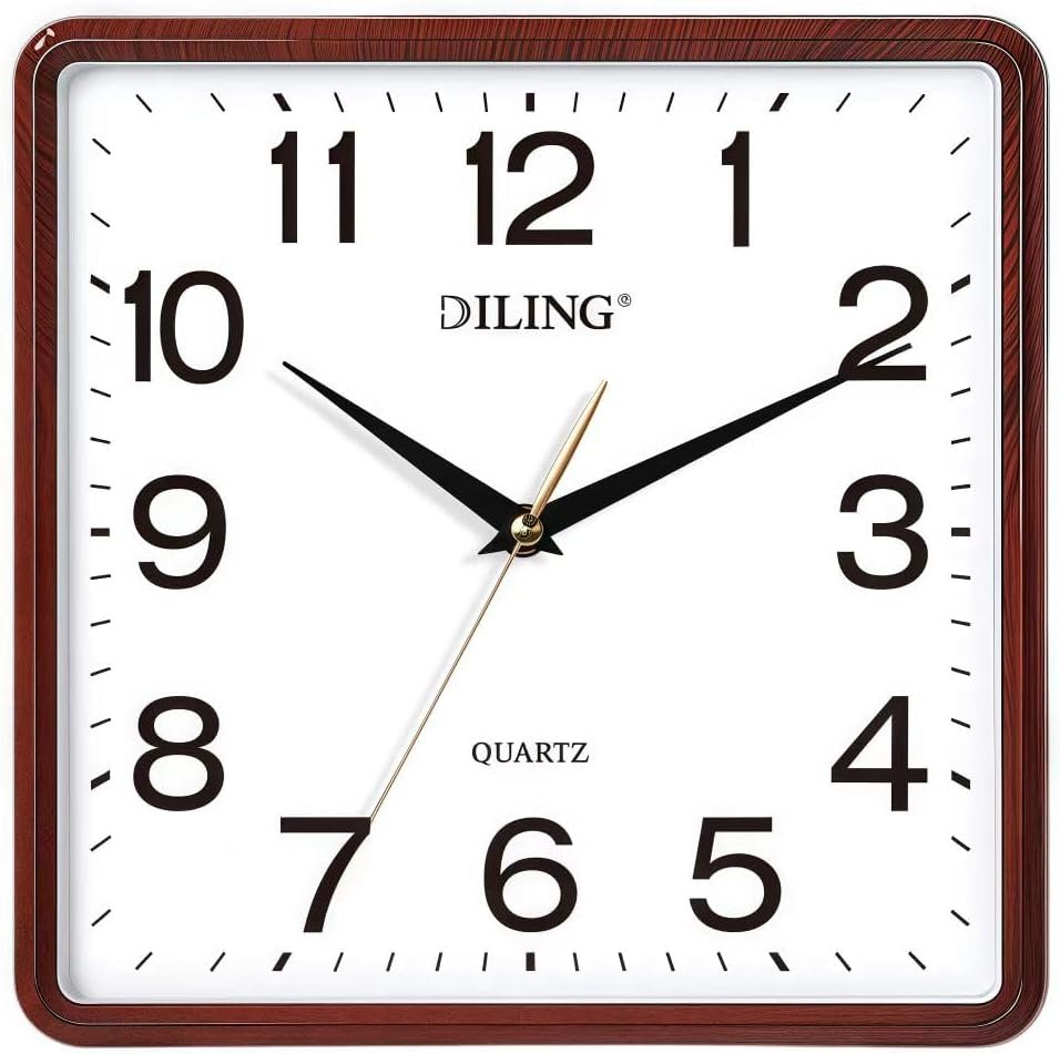 Square Wall Clock 10 Inch Silent Non Ticking Quality Quartz Analog Battery Operated Office Living Room Bedroom Kitchen or Study Decor (Red)