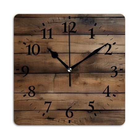 Square Wall Clock,Aged Wood Planks,Silent Non-Ticking Wall Clock Decor for Home Office Kitchen Living Room Bedroom(12inch)
