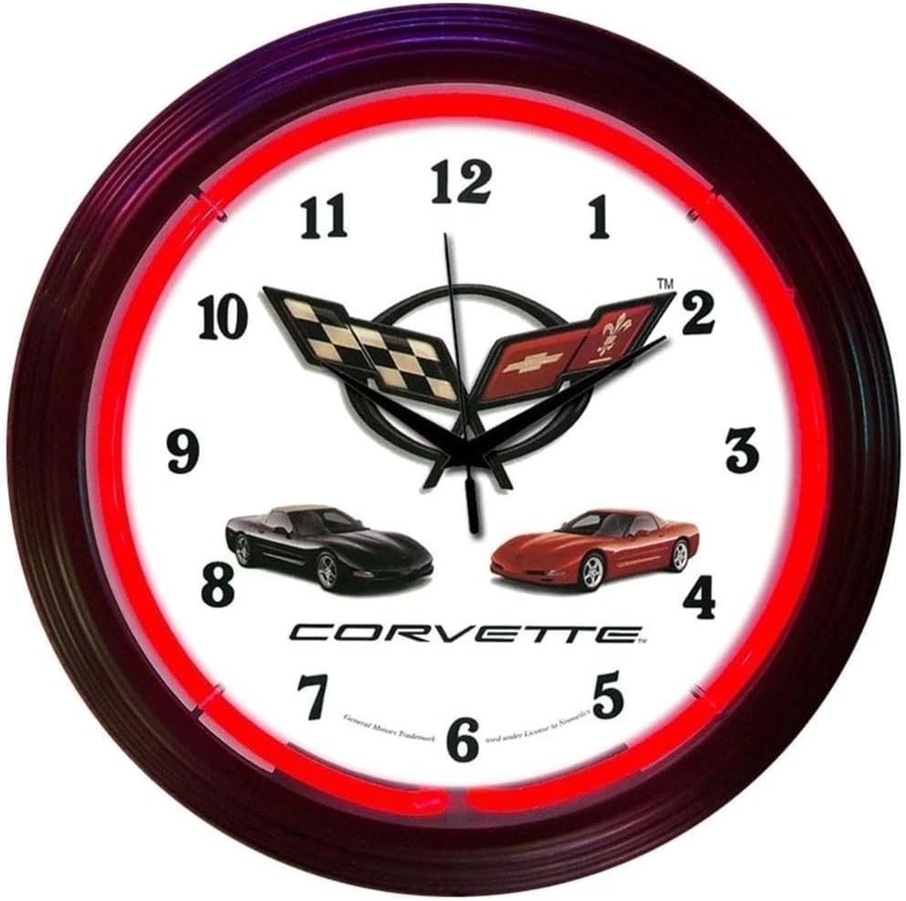 SR1 Performance Corvette Clock - 15 Neon Wall Clock with Corvette & C5 Emblem