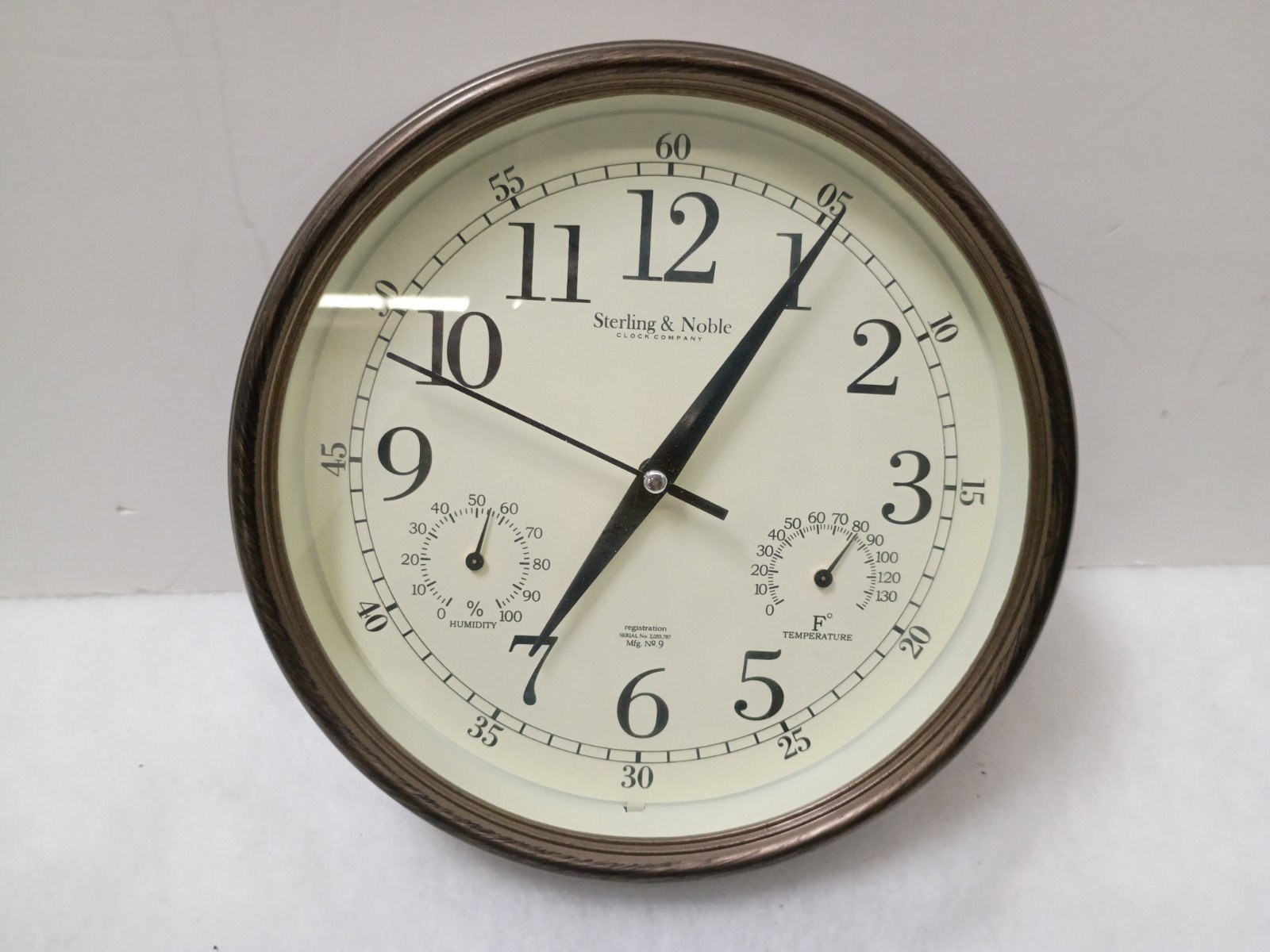 Sterling & Noble 8.5" Wall Clock Brushed Bronze Quartz Temperature Humidity