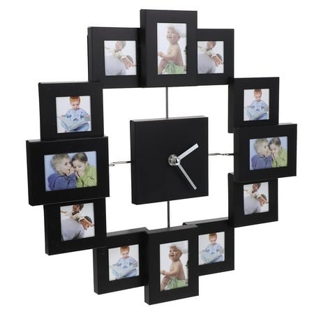 STOBOK 14 Inch Stylish Photo Frame Wall Clock Metal Design Colorful Aluminum Frame Clock No Battery Included (Black)