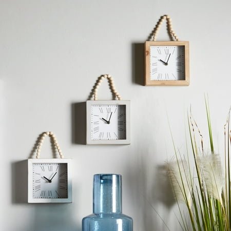 Studio 350 White Wood Decorative Wall Clock with Rope Strap (Set of 3)