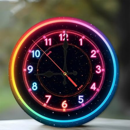 Stylish Neon Wall Clock for Modern Home Decoration 10-Inch Silent Wooden Wall Clock, Battery Operated (AA Batteries Not Included), Artistic Home Decor