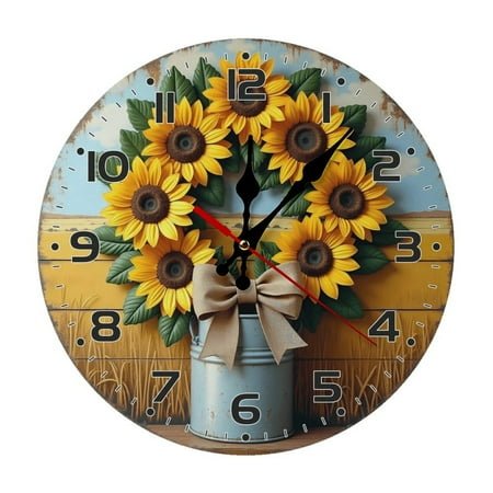 Sunflower Metal Wall Clock 10 Inch Silent Non Ticking Round Clock Decoration for Living Room Kitchen Bedroom Bathroom Office Classroom
