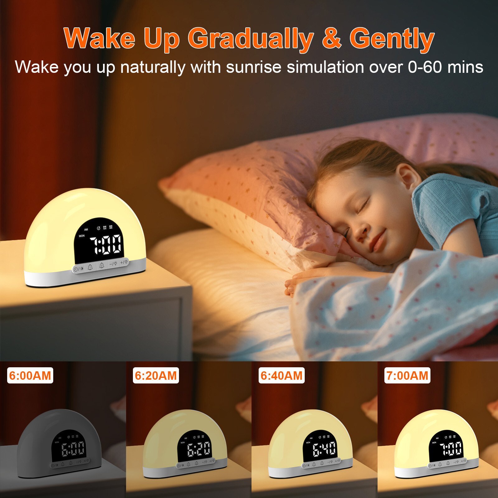 Sunlight Alarm Clock Wake-up Light Smart Bedside Adjustable Bright Night Light