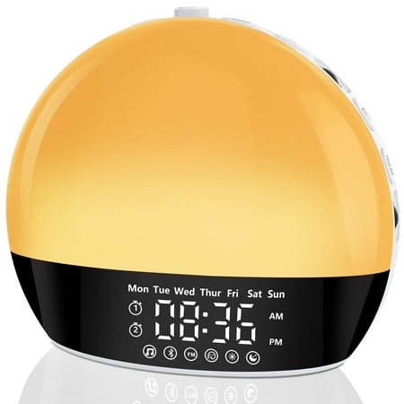 Sunrise Alarm Clock Sound Machine, Wake Up Light with Sunset Simulation, Dimmable Clock for Bedroom, Night Light & 25 Sleep Sounds, White Noise Machine,Wake Up Light Alarm Cloc