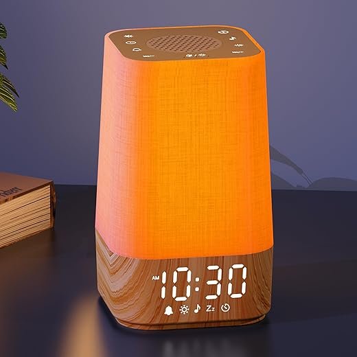 Sunrise Alarm Clock with Noise Machine: Digital Alarm Clock for Bedrooms, Nature Sounds for Gentle Wake Up, 30 Sleep Sounds, Adjustable Brightness & Volume, Timer - Wood Grain