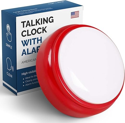 Talking Clock for The Elderly, Blind - Proper English Grammar, Neutral American Accent - Time and Date - Easy to Operate Speaking Alarm Device