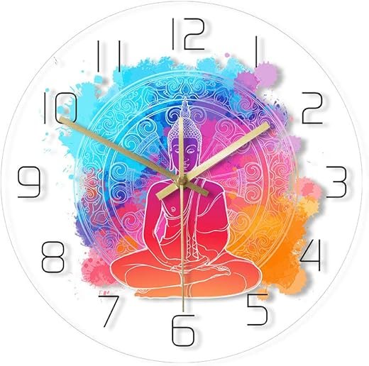 The Geeky Days Buddha Meditating Wall Art Decorative Clock Lotus Printed Acrylic Silent Quartz Wall Watch Meditation Room Yoga Buddhism Decor