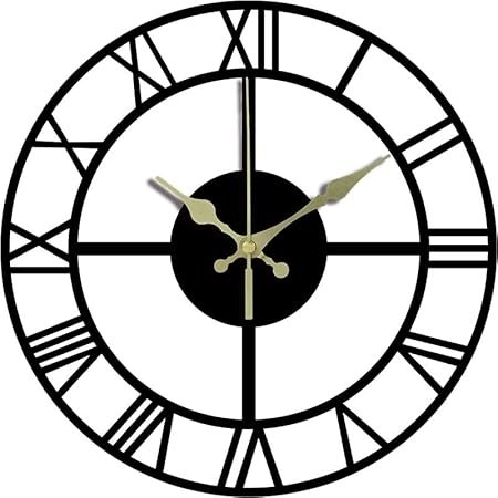 THIDARGO 12-Inch Roman Numeral Wall Clock, Black Metal Frame with Gold Hands, Silent Non-Ticking