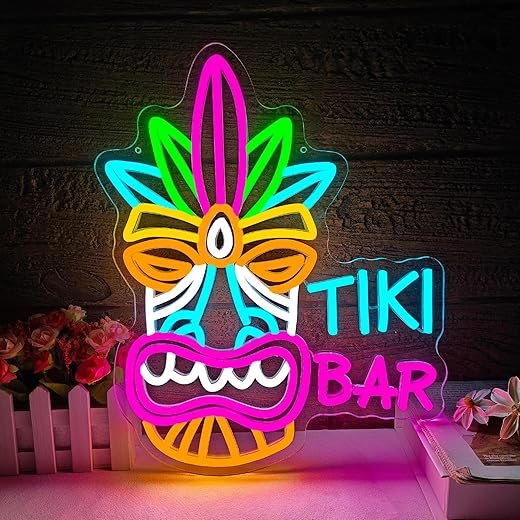 Tiki Bar Neon Sign Hawaii Beach Bar Neon Signs for Wall Decor Dimmable Tiki LED Light for Man Cave Club Bars Party Pub Room Art Decor Gift