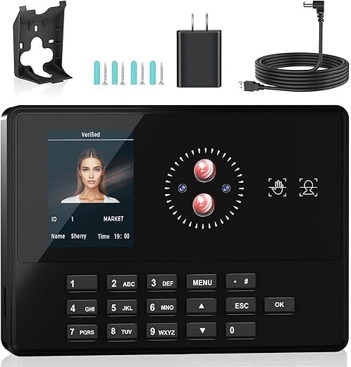 Time Clocks for Employees Small Business, Face + Palm + PIN, Clock in and Out Machine for Employees, No Monthly Fee No Software Required