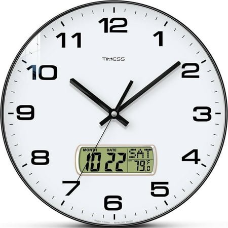 TIMESS 12 Analog Wall Clock with Date Display, Modern Home Decor (Black)