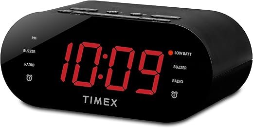 Timex Alarm Clock for Bedroom with FM Radio and 10 Station Presets, Clock Radio with Dual Alarms, USB Charger, Large Display, Sleep Timer, and Snooze – Black (T232B)
