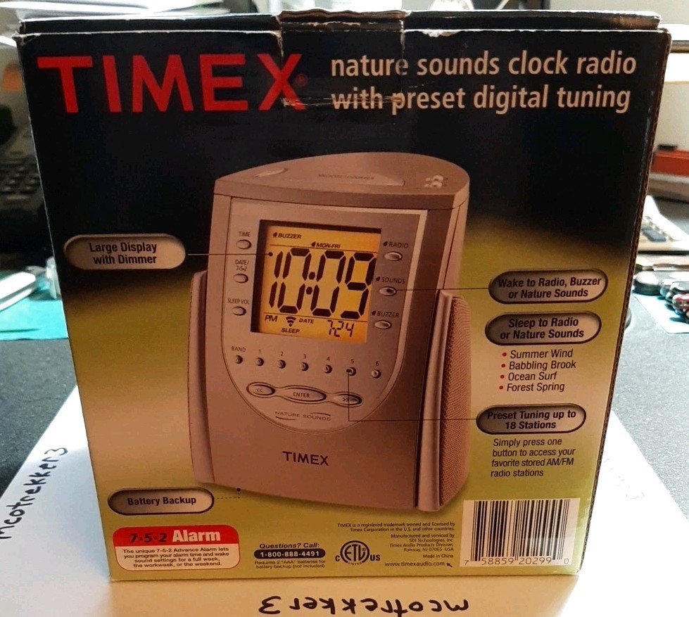 Timex T309T Nature Sounds AM/FM Radio Alarm Clock Wake Sleep Buzzer TESTED w BOX