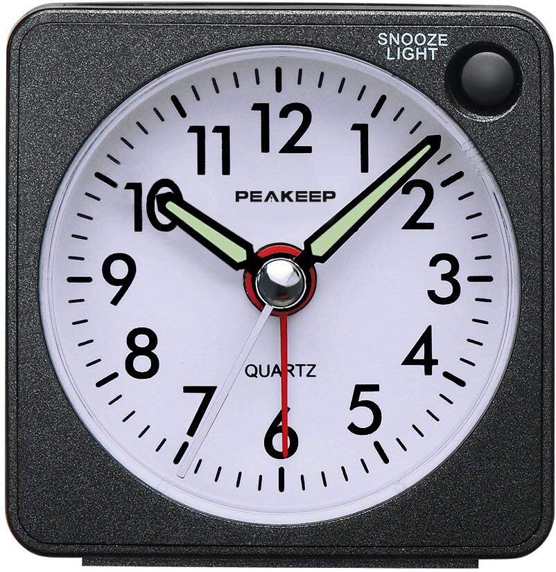 Ultra Small Travel Alarm Clock Black Quiet Sweep Light Weight Compact Design ...