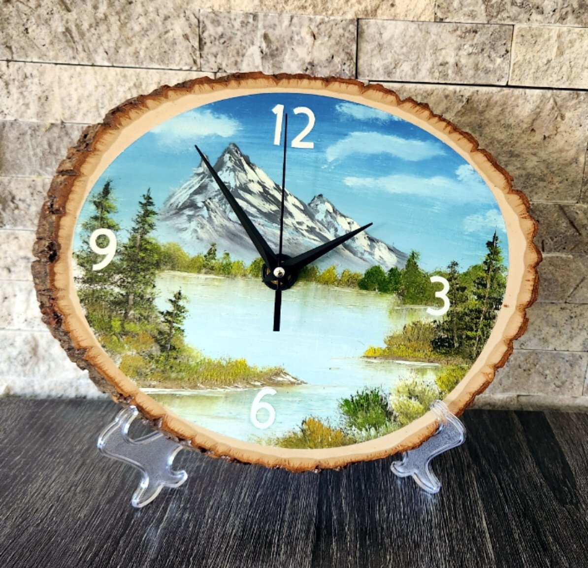 Unique hand painted 11" wooden wall clocks, Oil painted nature wall decor