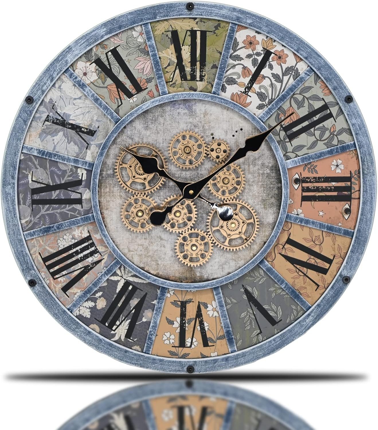 Unique Moving Gear Large Wall Clock - Battery 16.5inch, Blue Series-1